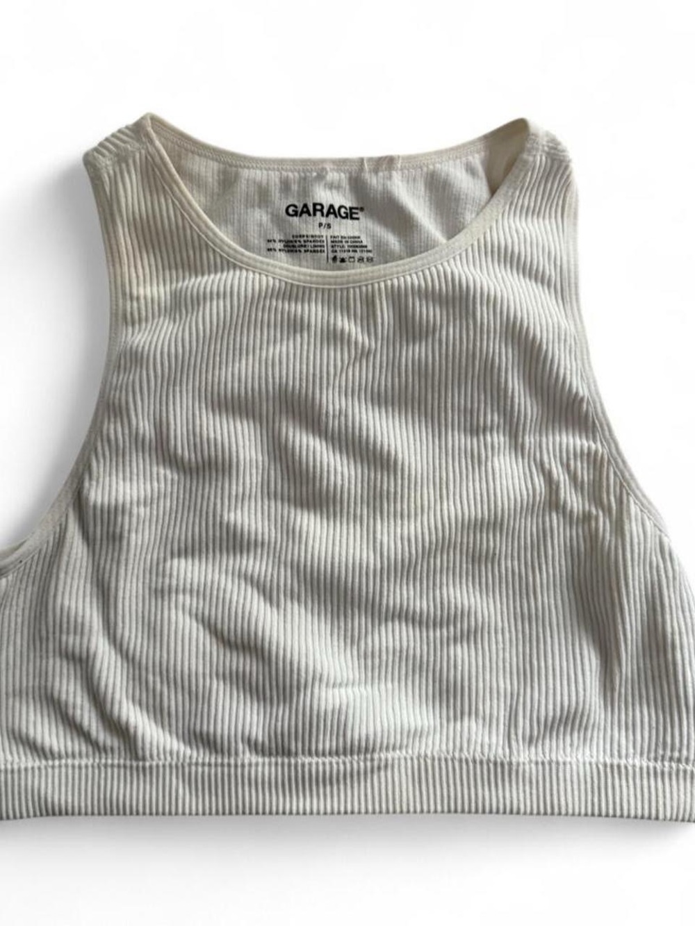 Garage Cream Ribbed High-Neck Crop Tank